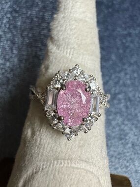 S925 silver pink oval halo ring lab stone size 6